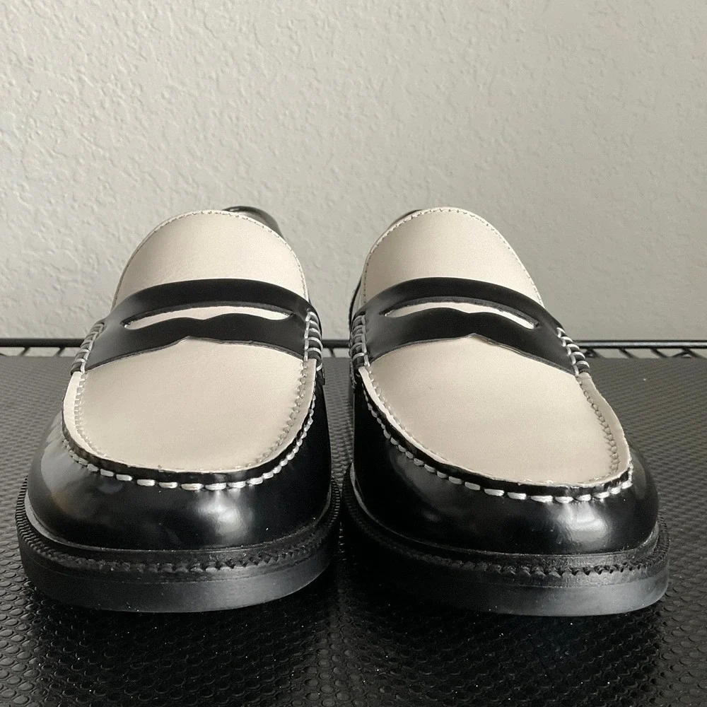 Aldo Buckley Mens Black White Leather Penny Loafers Pillow Walk Flex Size 7.5